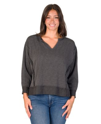 Women's Ribbed-Knit V-Neck Long-Sleeve Top