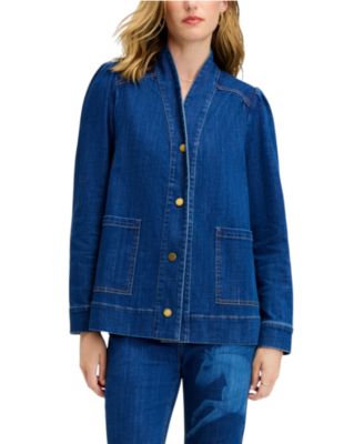 Women's Shawl-Collar Laser-Print Denim Jacket