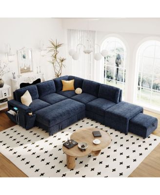  L-Shaped Pull-Out Sofa Bed with Storage and USB Ports