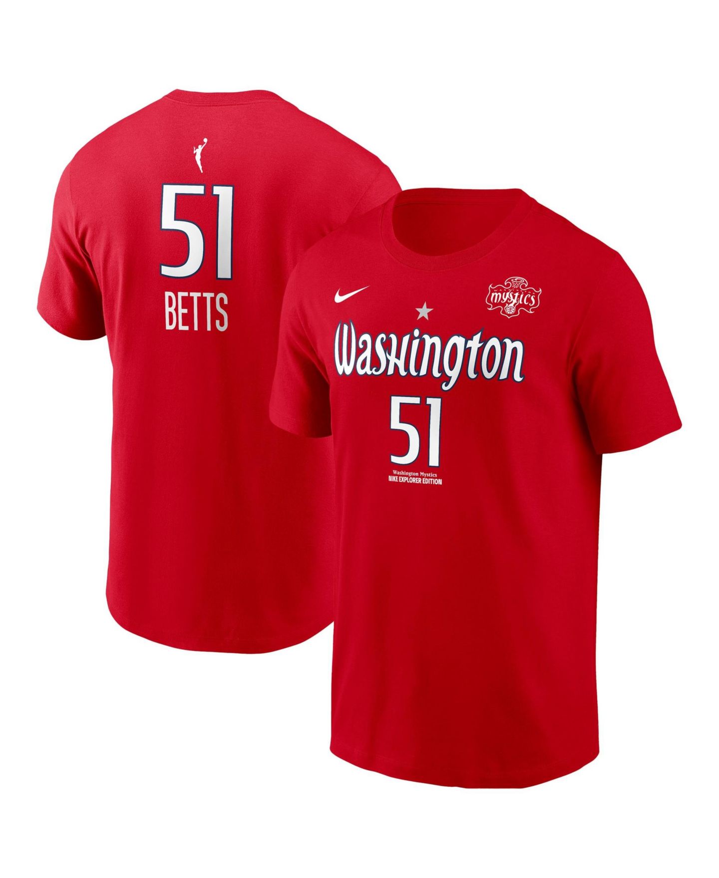 Мужская футболка Nike Lauren Betts Red Washington Mystics Explorer Edition Name & Number — фото 1