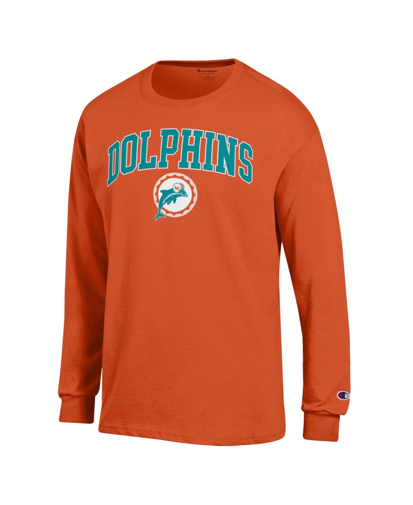 Мужская футболка Champion Orange Miami Dolphins Arch Over Logo Long Sleeve — фото 2