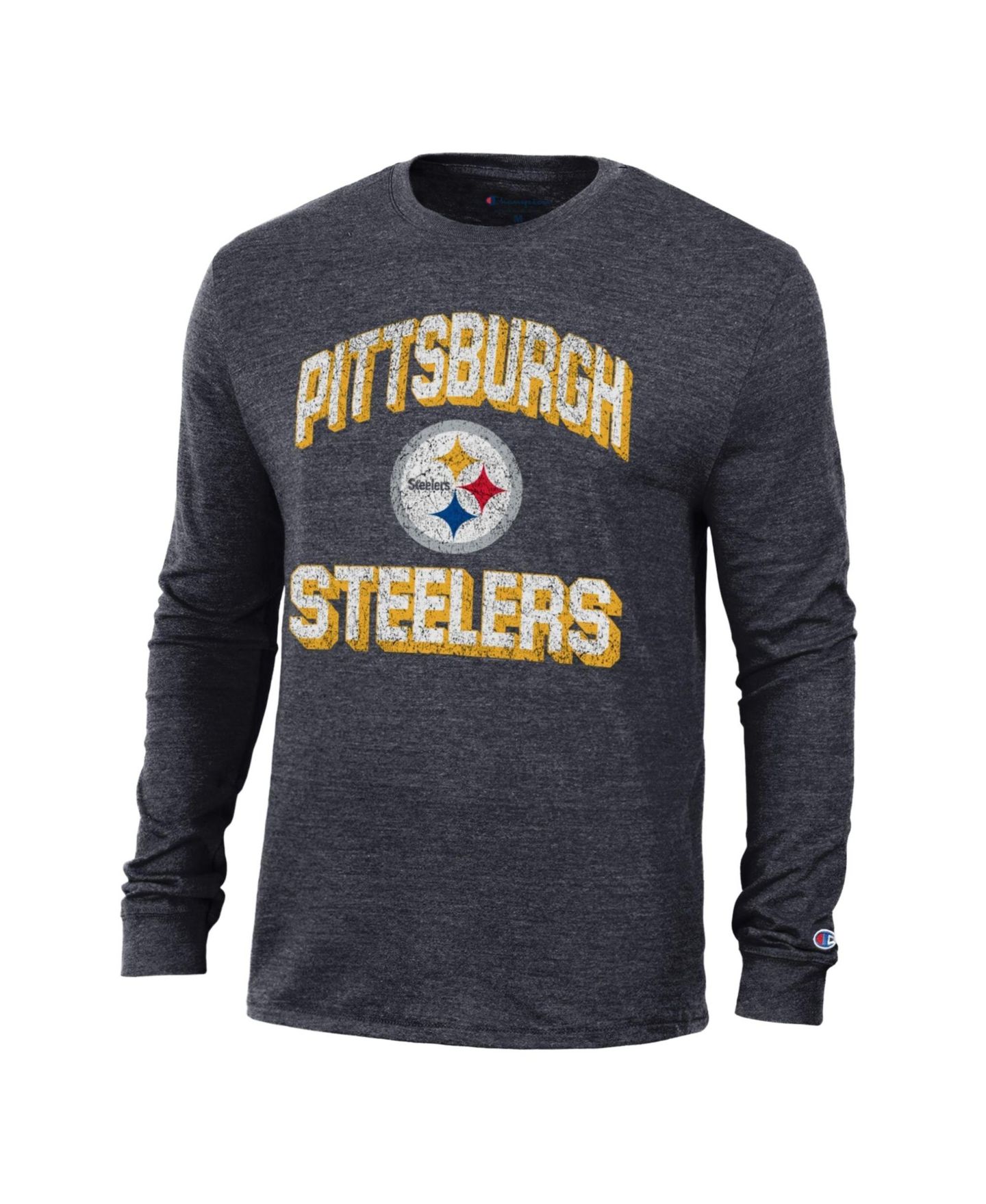Мужская футболка Champion Heather Black Pittsburgh Steelers Ultimate Tri-Blend Long Sleeve — фото 2