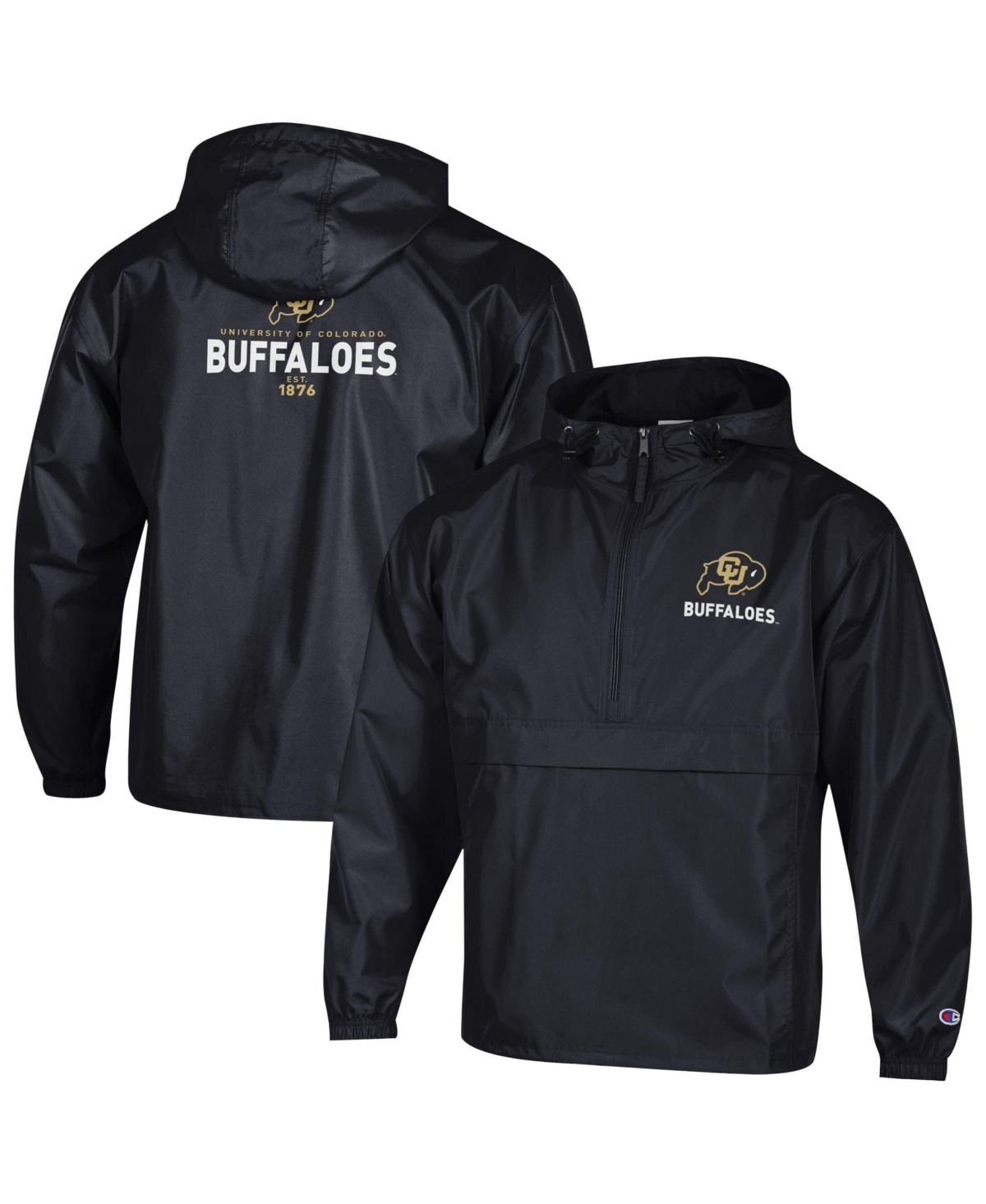 Champion Men's Stadium Hooded Quarter-Zip Lightweight Windbreaker - Black