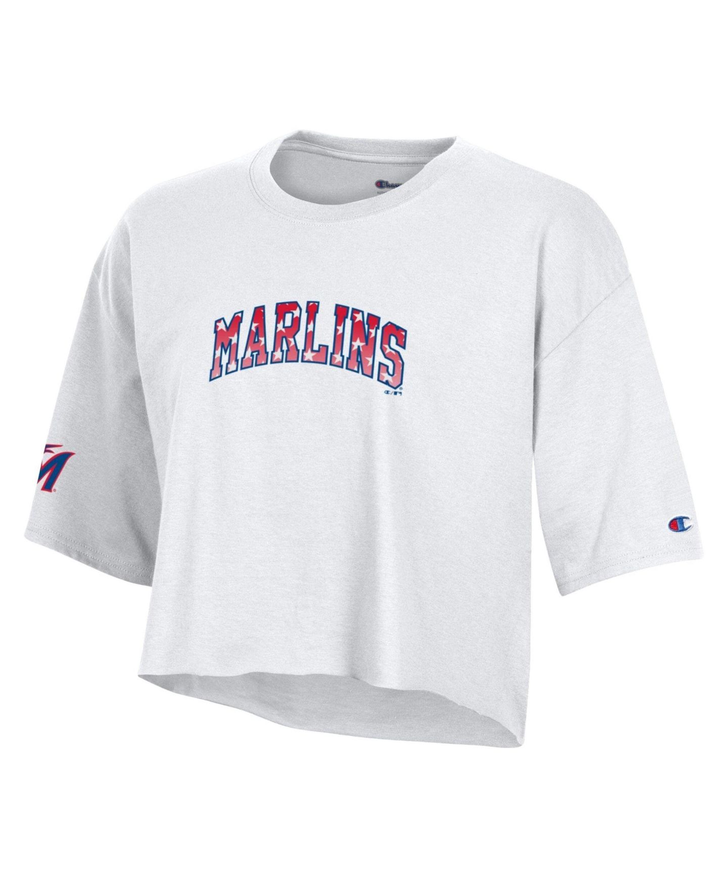 Женская футболка Champion White Miami Marlins Boyfriend Cropped Americana — фото 2