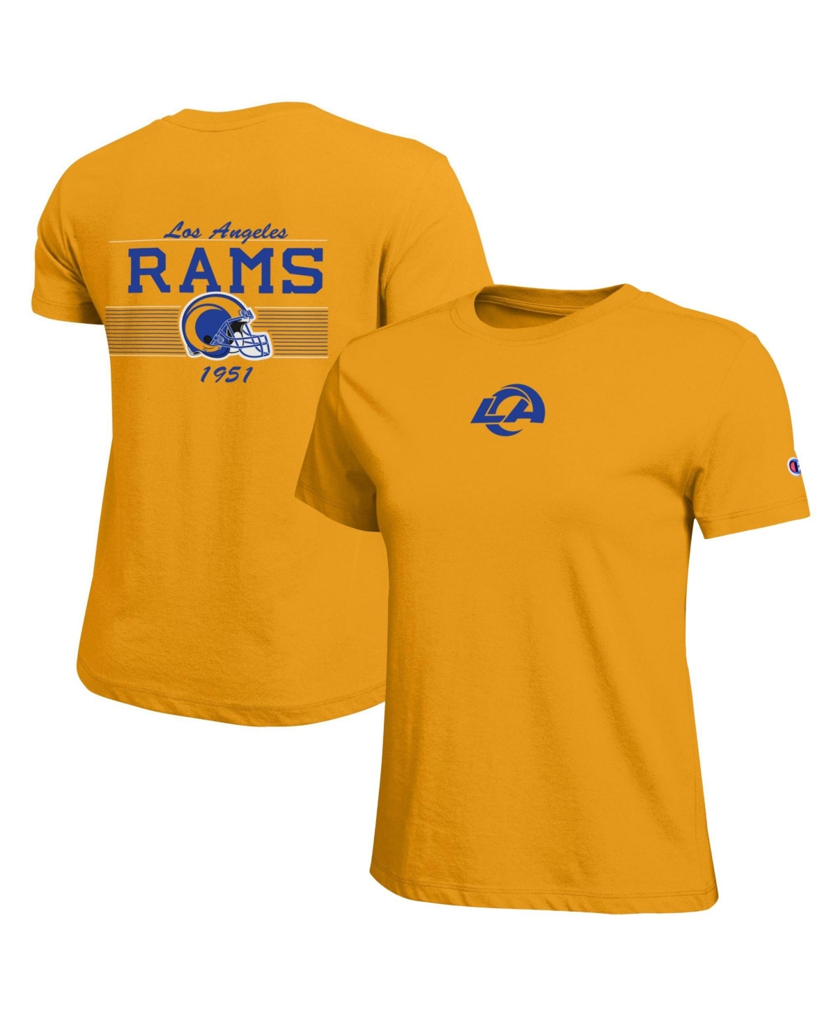 Champion Women's Los Angeles Rams Screen Print Graphic Relaxed Fit Short-Sleeve Crewneck T-Shirt - Gold