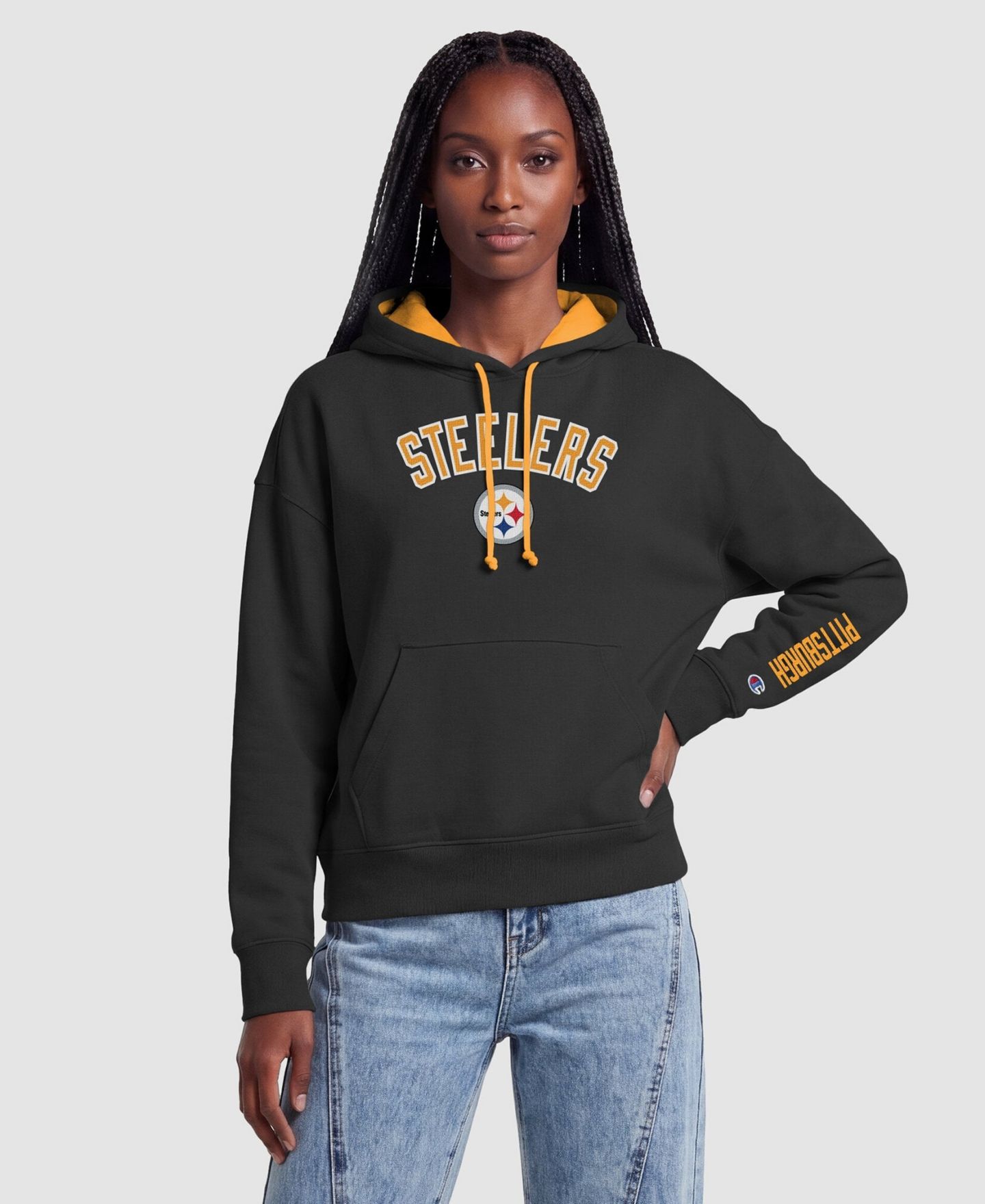 Женское худи Champion Black/Gold Pittsburgh Steelers Contrast Liner — фото 1