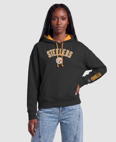 Женское худи Champion Black/Gold Pittsburgh Steelers Contrast Liner