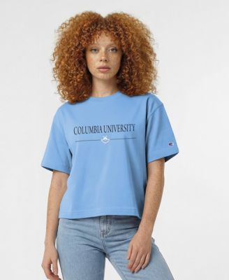 Women's  Light Blue Columbia University Waist Length Wordmark T-Shirt