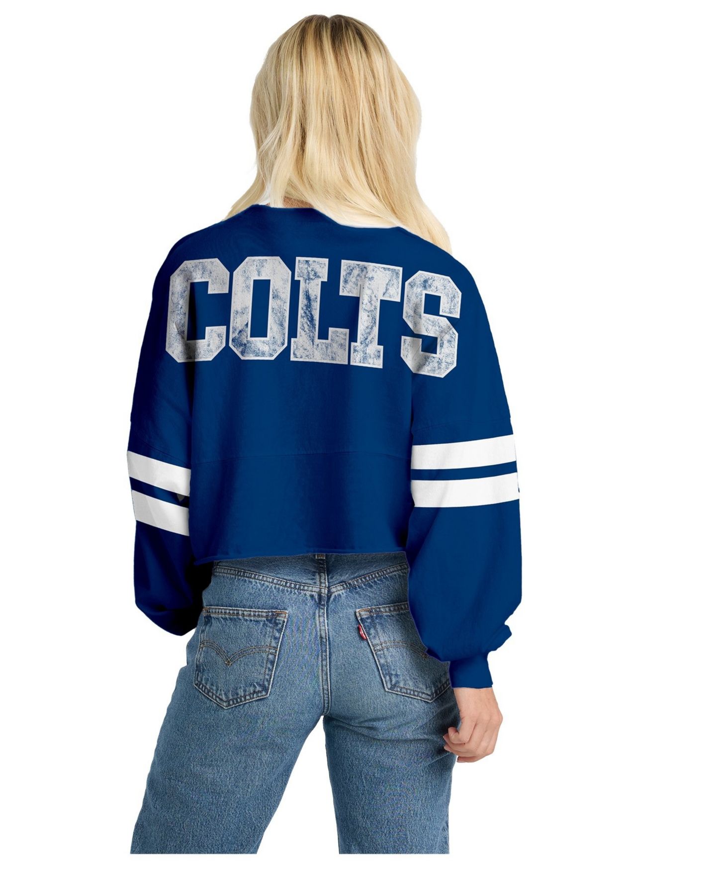 Женская футболка Spirit Jersey Royal Indianapolis Colts Oversized Cropped Stripe Long Sleeve — фото 2