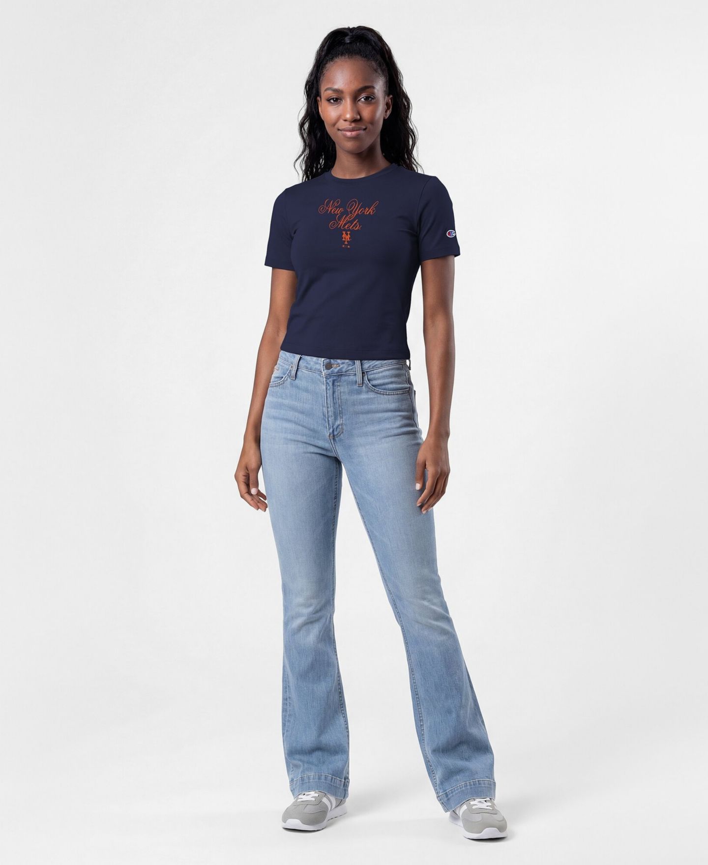 Женская футболка Champion Navy New York Mets Soft-Touch Fitted Cropped — фото 6