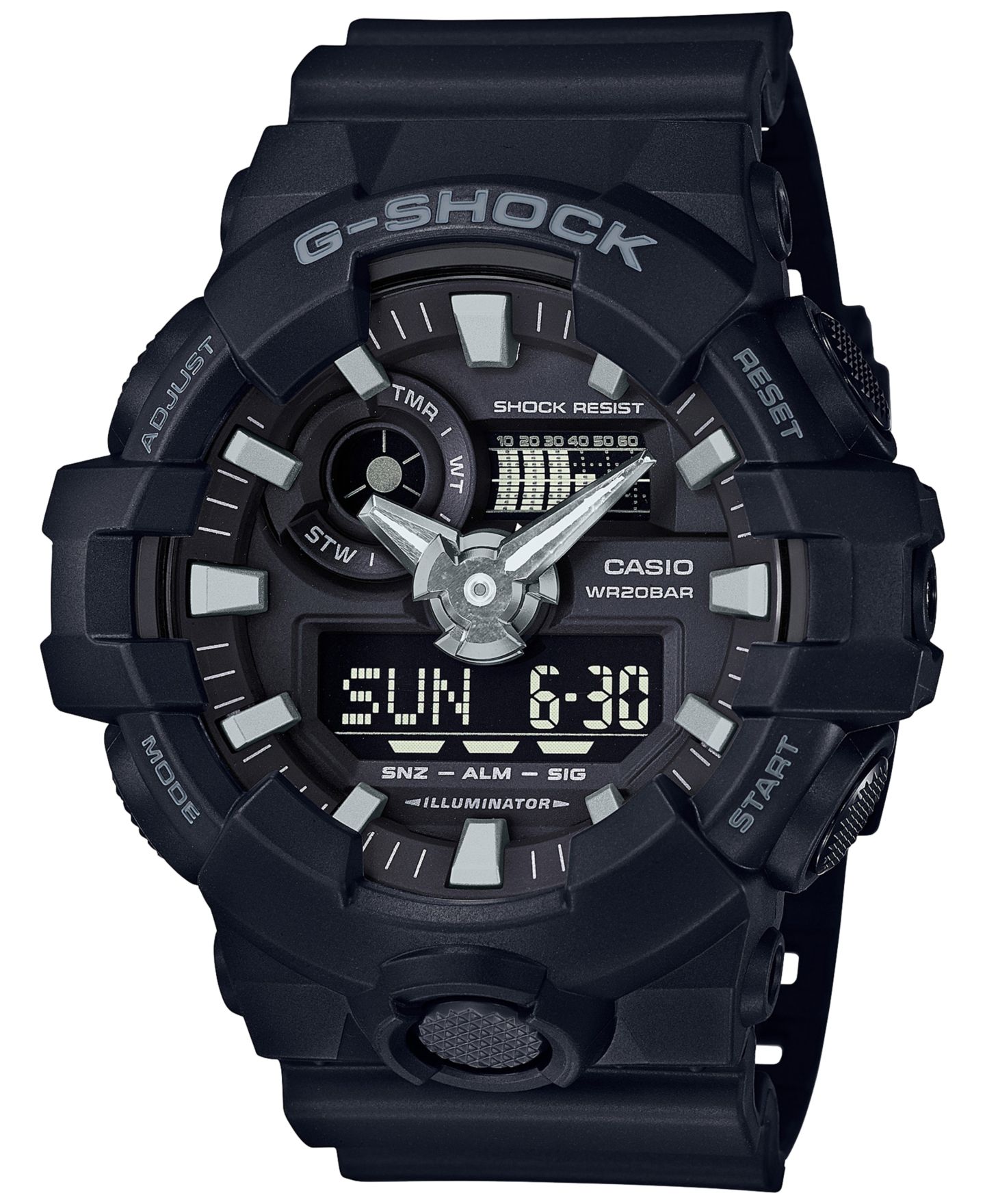Мужские часы G-Shock Analog-Digital Black Resin Strap Watch 53x58mm GA-700-1B, цвет: Чёрный — фото 1