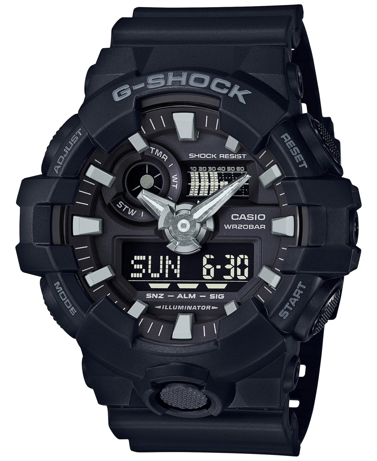 Men's Analog-Digital Black Resin Strap Watch 53x58mm Ga-700-1B - Black/Black