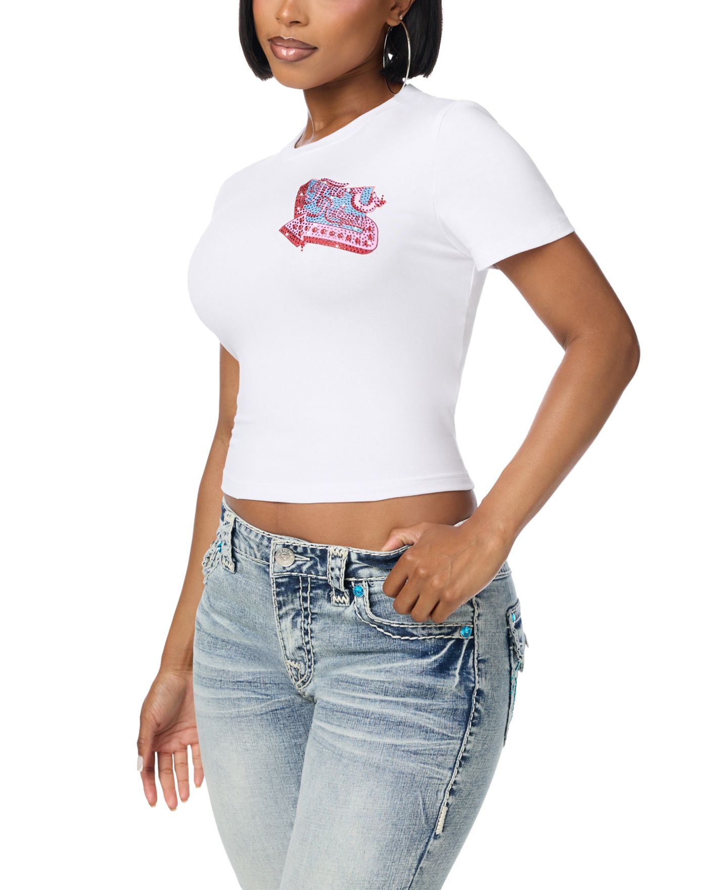 Женская футболка True Religion Baby Crop Graphic Western, цвет: Оптический белый — фото 2