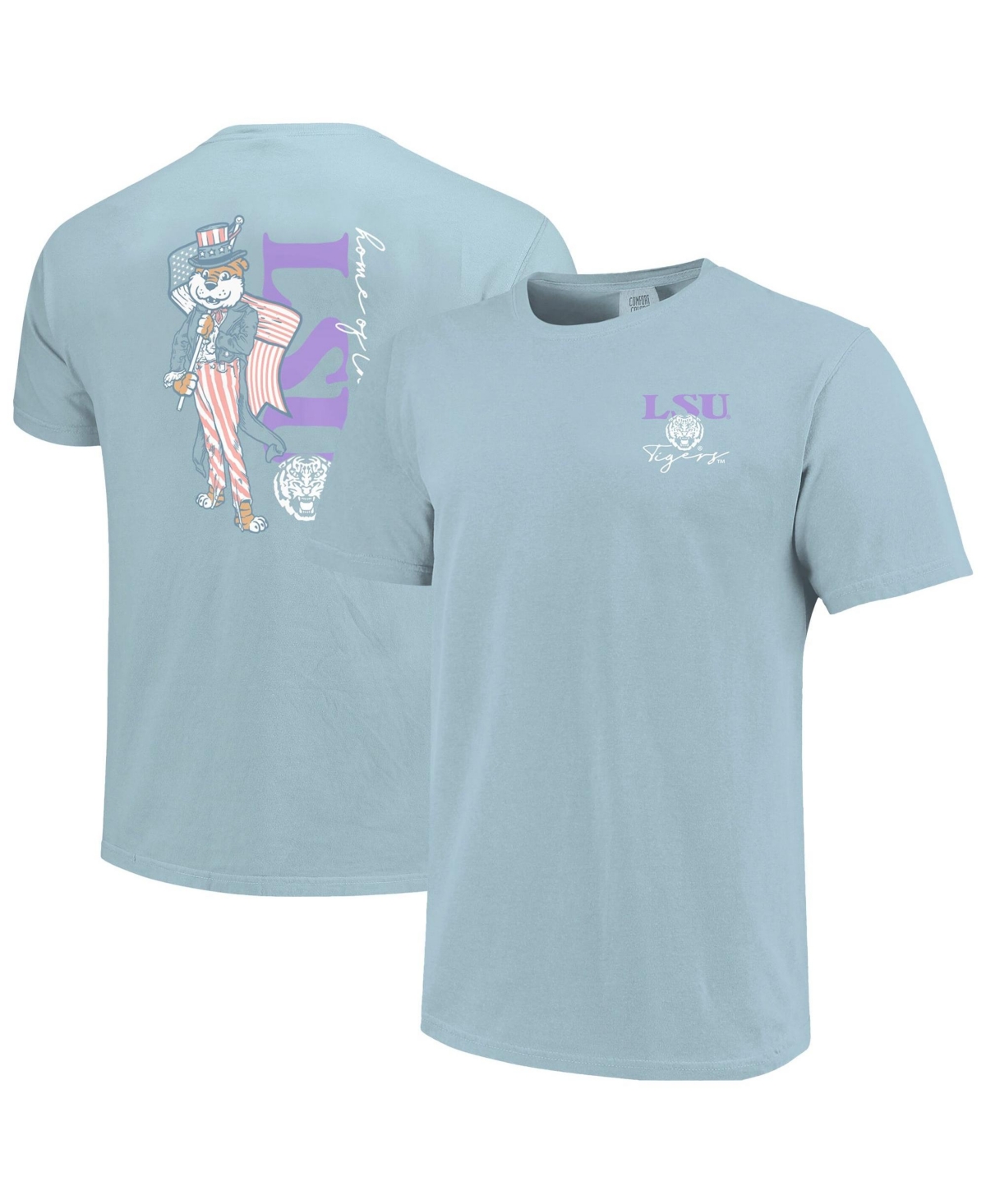 Image One Women's Light Blue Lsu Tigers Americana Mascot Comfort Colors T-Shirt