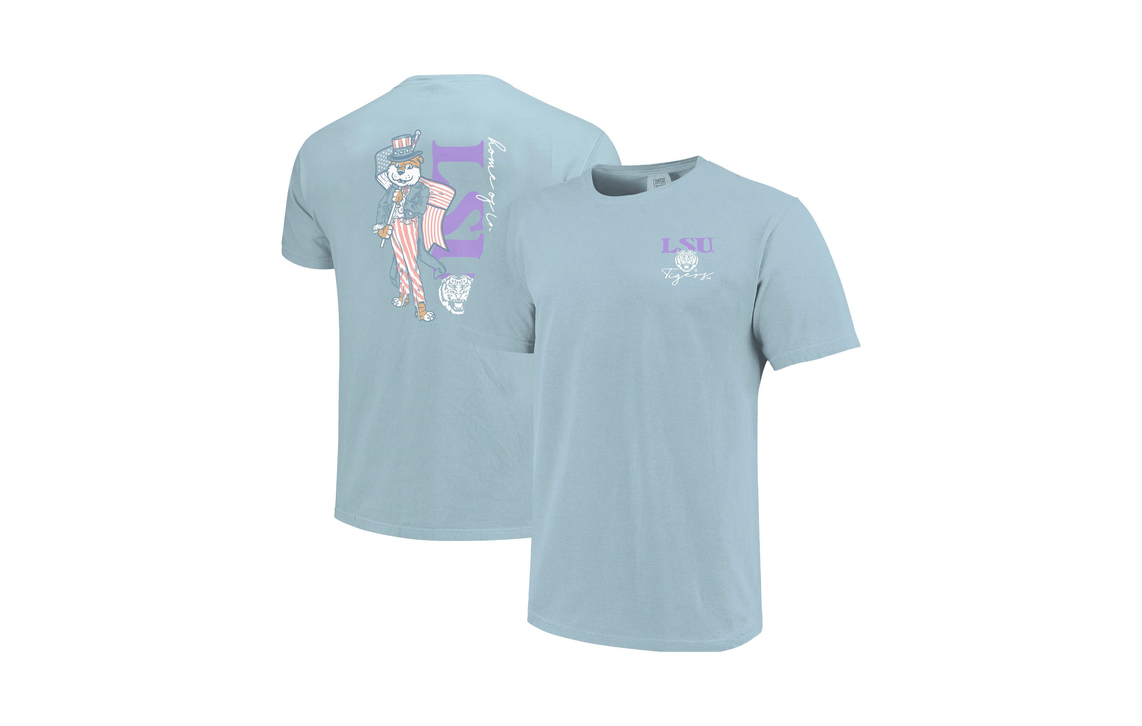 Image One Women's Light Blue Lsu Tigers Americana Mascot Comfort Colors T-Shirt