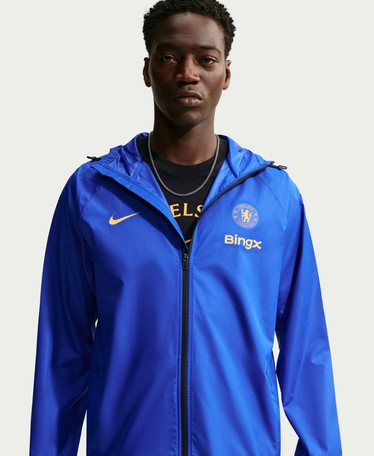 Nike Men's Blue Chelsea Storm-fit Raglan Hooded Rain Jacket
