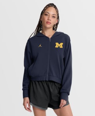 Women's Navy Michigan Wolverines Mantra Cropped Full-Zip Hoodie