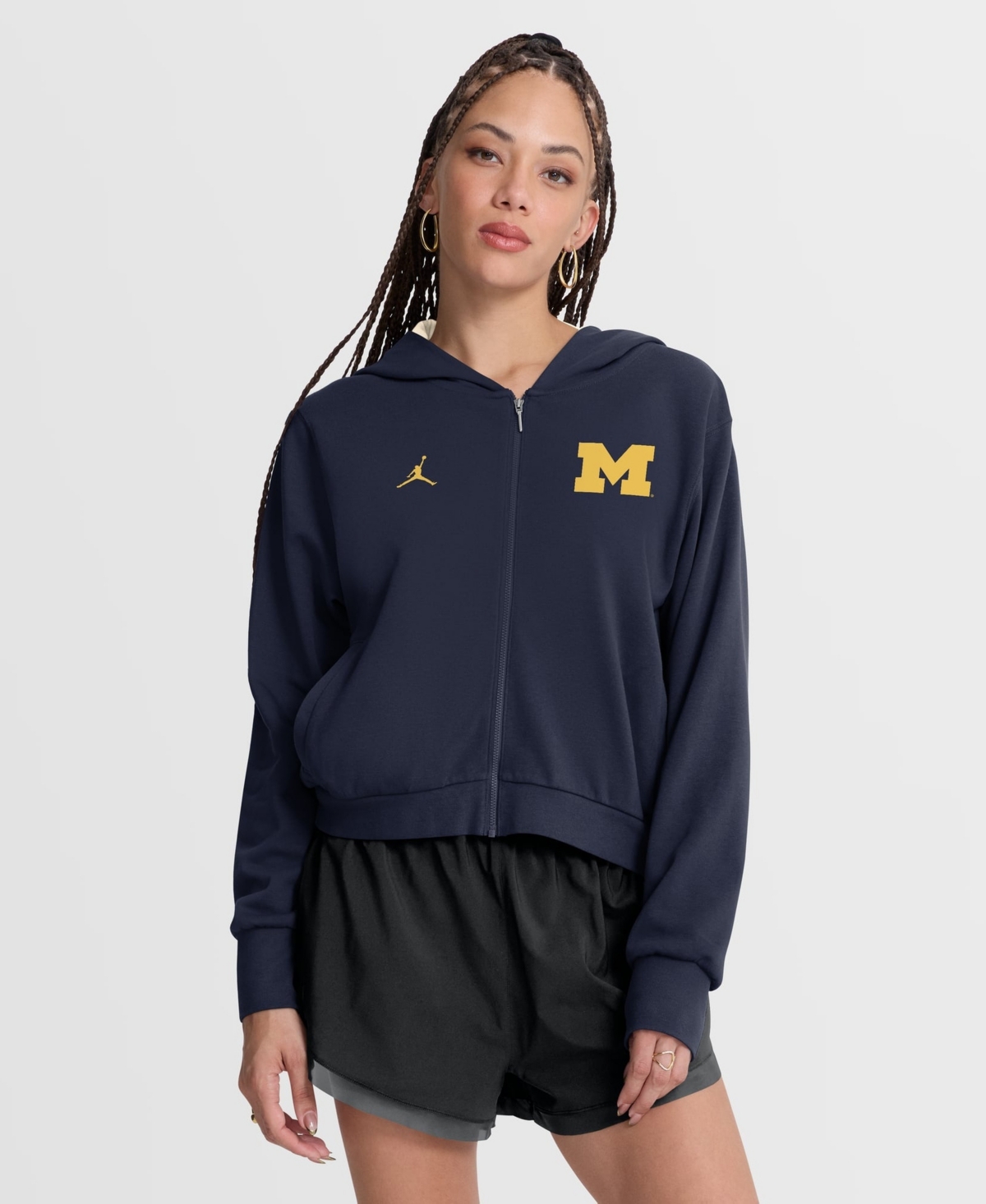 Jordan Women's Navy Michigan Wolverines Mantra Cropped Full-Zip Hoodie