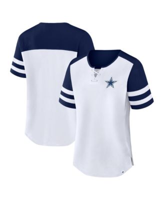 Women's White/Navy Dallas Cowboys Touchdown Pass Athena Lace-Up T-Shirt