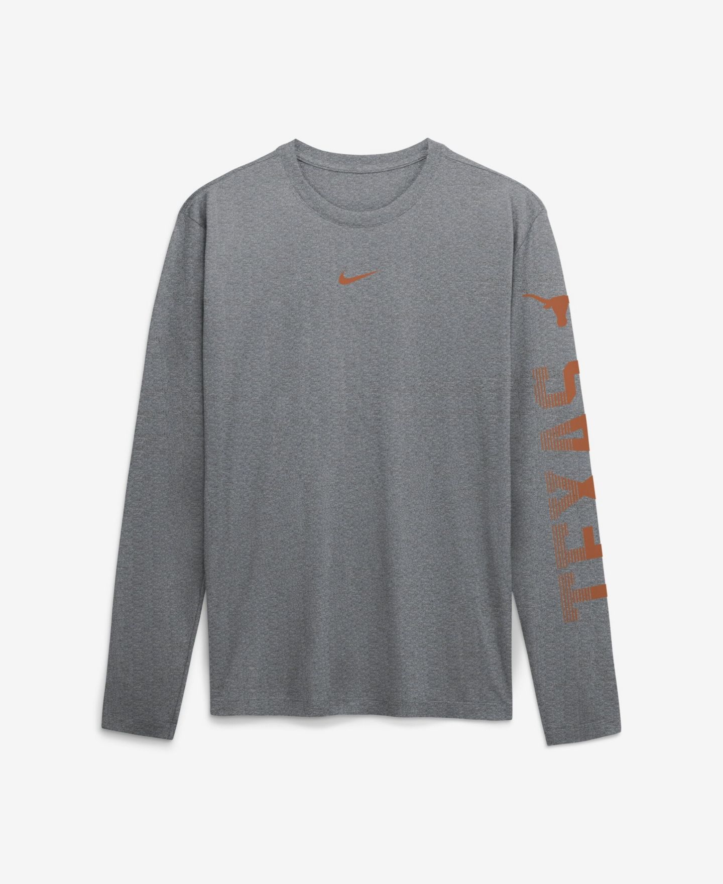 Мужская футболка Nike Gray Texas Longhorns Primetime Logo Sleeve Legend Dri-FIT Long Sleeve — фото 1