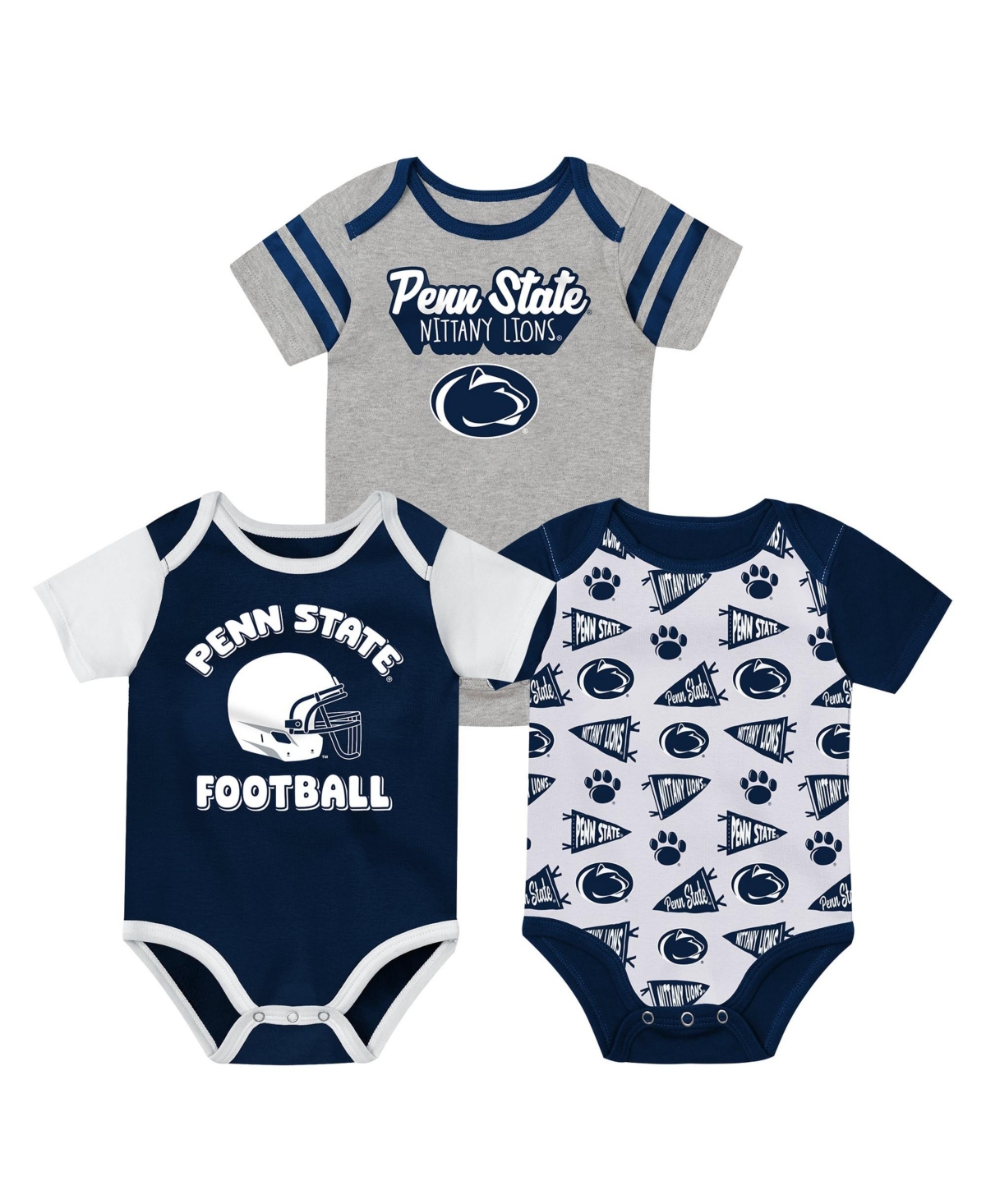 Outerstuff Baby Boys and Girls Navy Penn State Nittany Lions Star Player Three-Piece Bodysuit Set - Navy