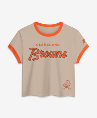 Women's Cream Cleveland Browns Rewind Ringer Mod Cropped T-Shirt