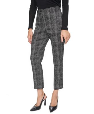 Women's Downtown Plaid Faux Leather Trim Ankle Pants