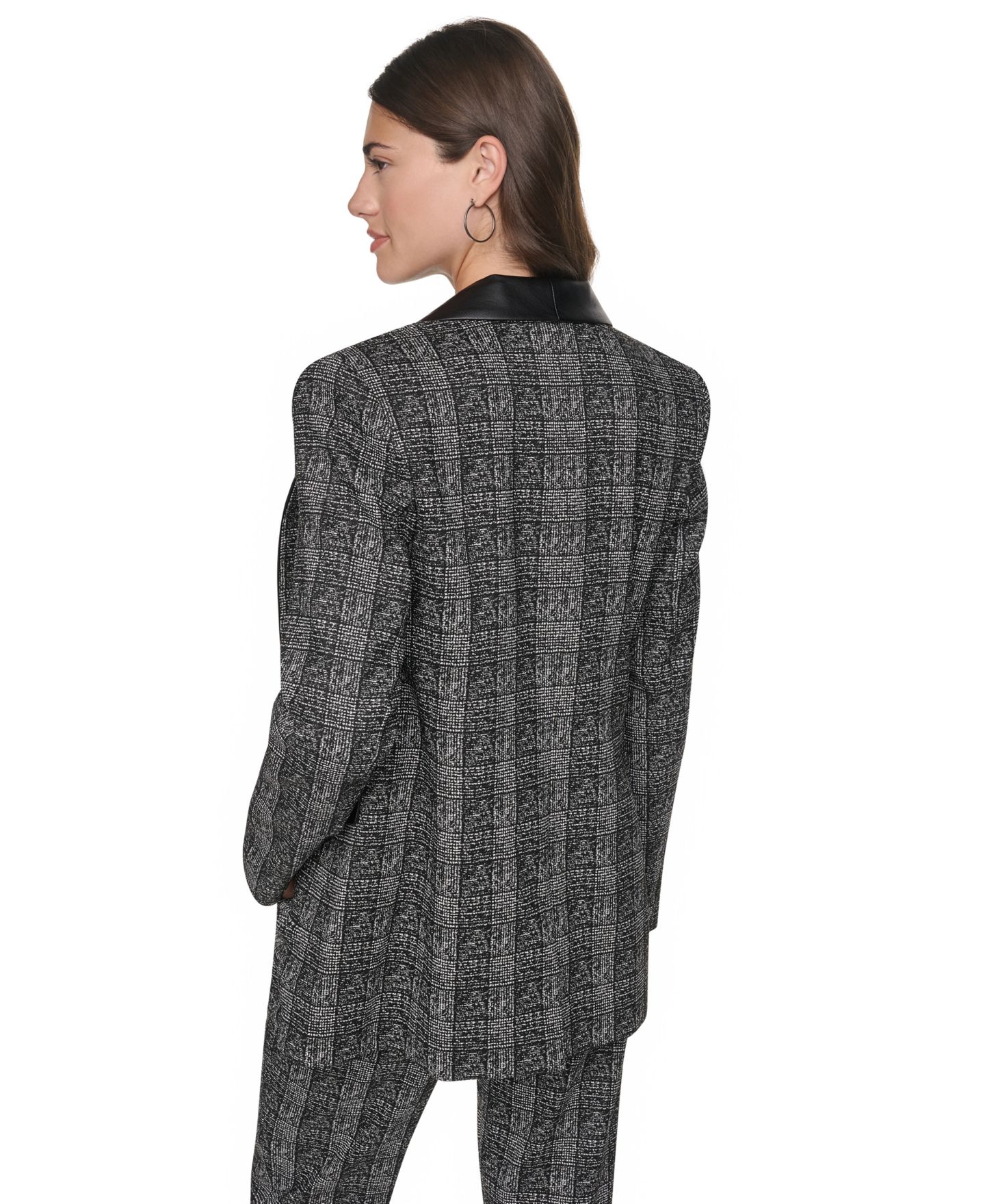 Женский пиджак DKNY Downtown Plaid Padded Shoulder Blazer, цвет: Чёрный — фото 6