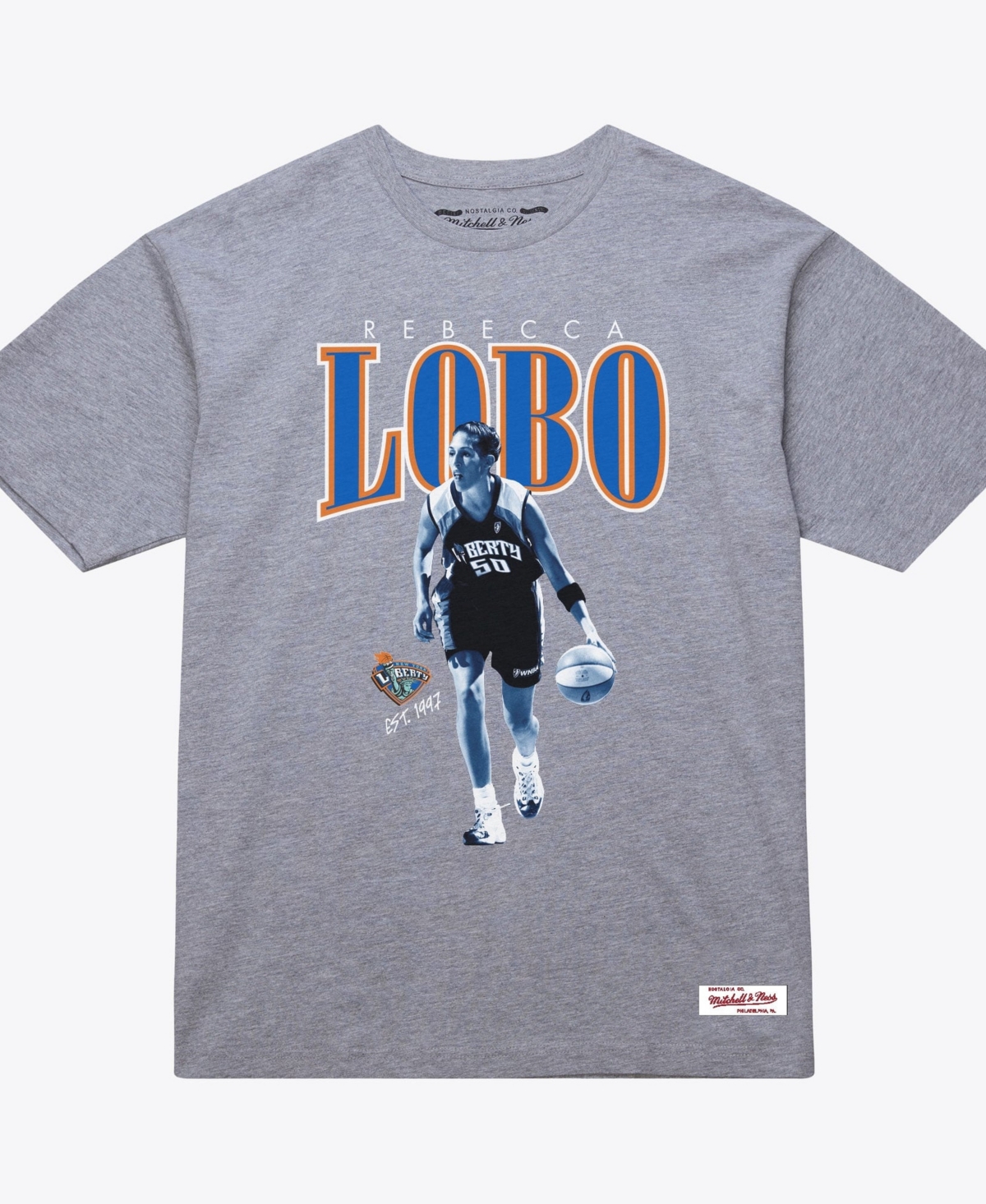 Mitchell & Ness Men's and Women's Rebecca Lobo Heather Gray New York Liberty Player Boyfriend Court Origins T-Shirt