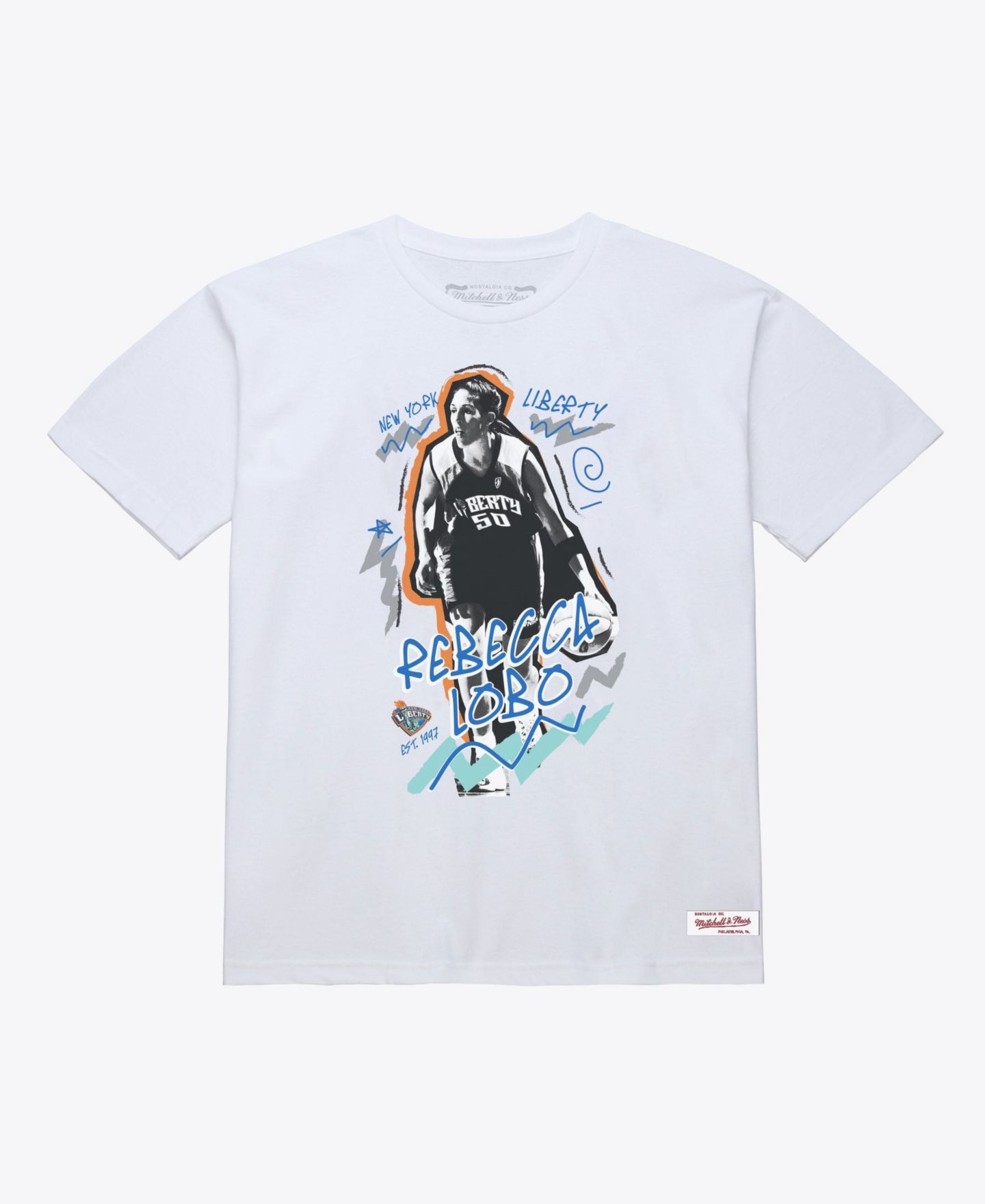 Футболка Mitchell & Ness Rebecca Lobo White New York Liberty Chalked Up - Court Origins — фото 1
