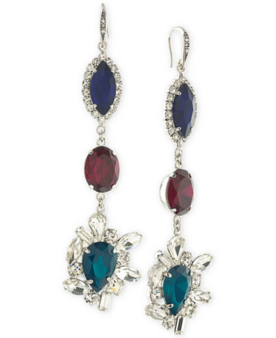 ABS by Allen Schwartz Silver-Tone Tri-Color Crystal Drop Earrings