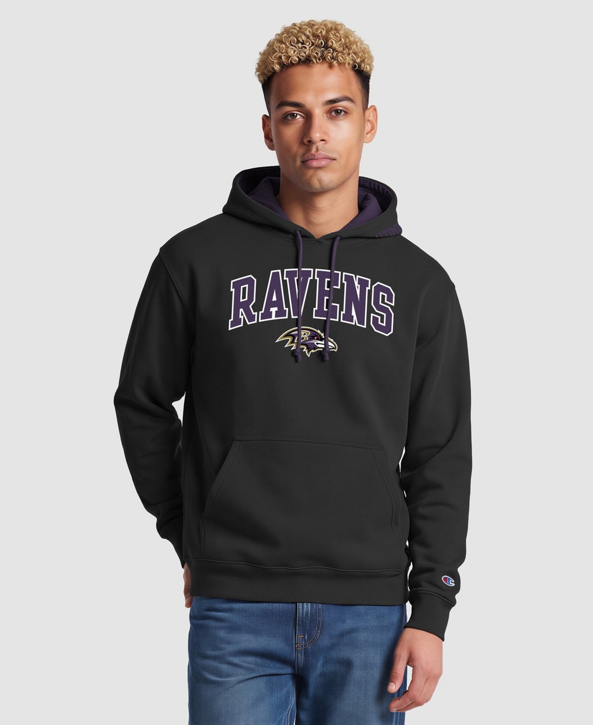 Champion Men's Black/Purple Baltimore Ravens Contrast Hoodie - Black