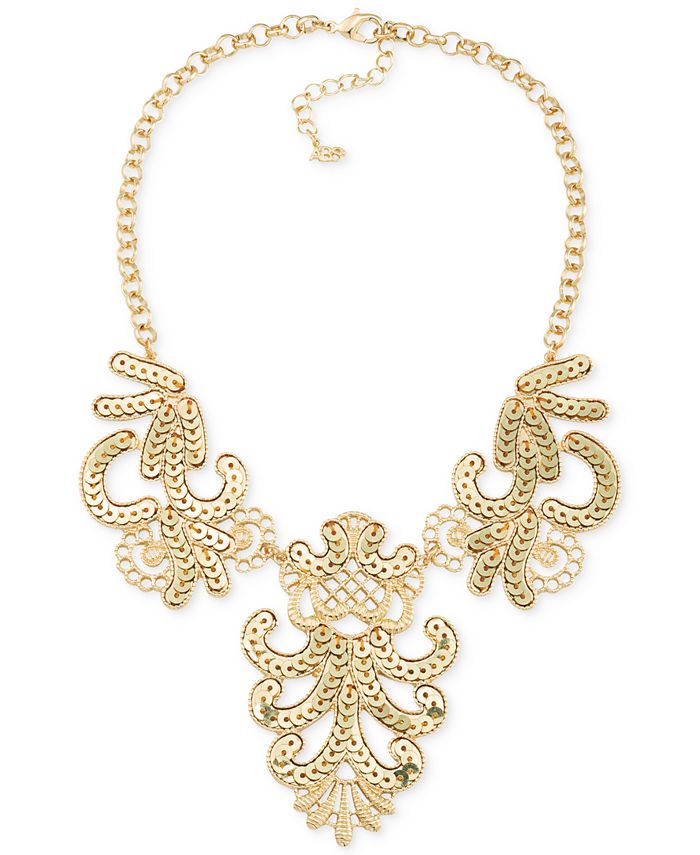 ABS by Allen Schwartz Gold-Tone Sequin Swirl Bib Necklace - Macy's