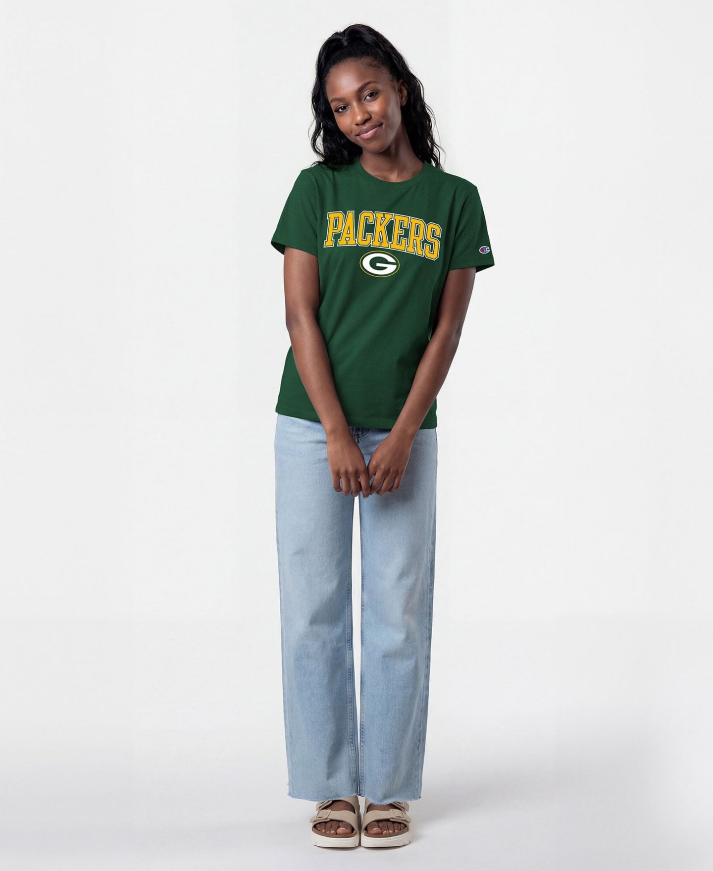 Женская футболка Champion Green Green Bay Packers Arched Over Logo — фото 3