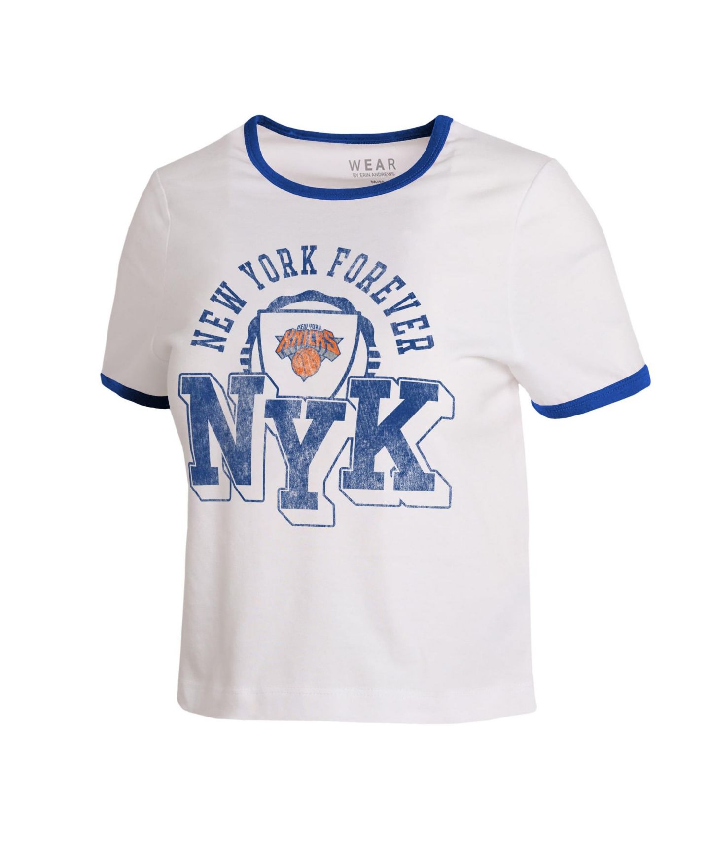 Женская футболка WEAR by Erin Andrews White New York Knicks Cropped Ringer Baby T-Shirt — фото 2