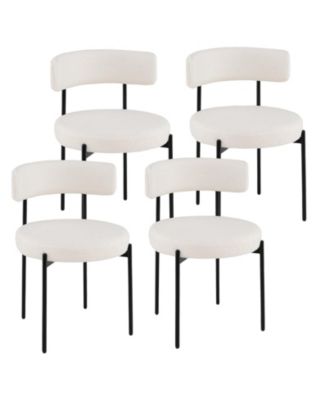 Boucle Dining Chair with Curved Backrest and Metal Legs Set of 4