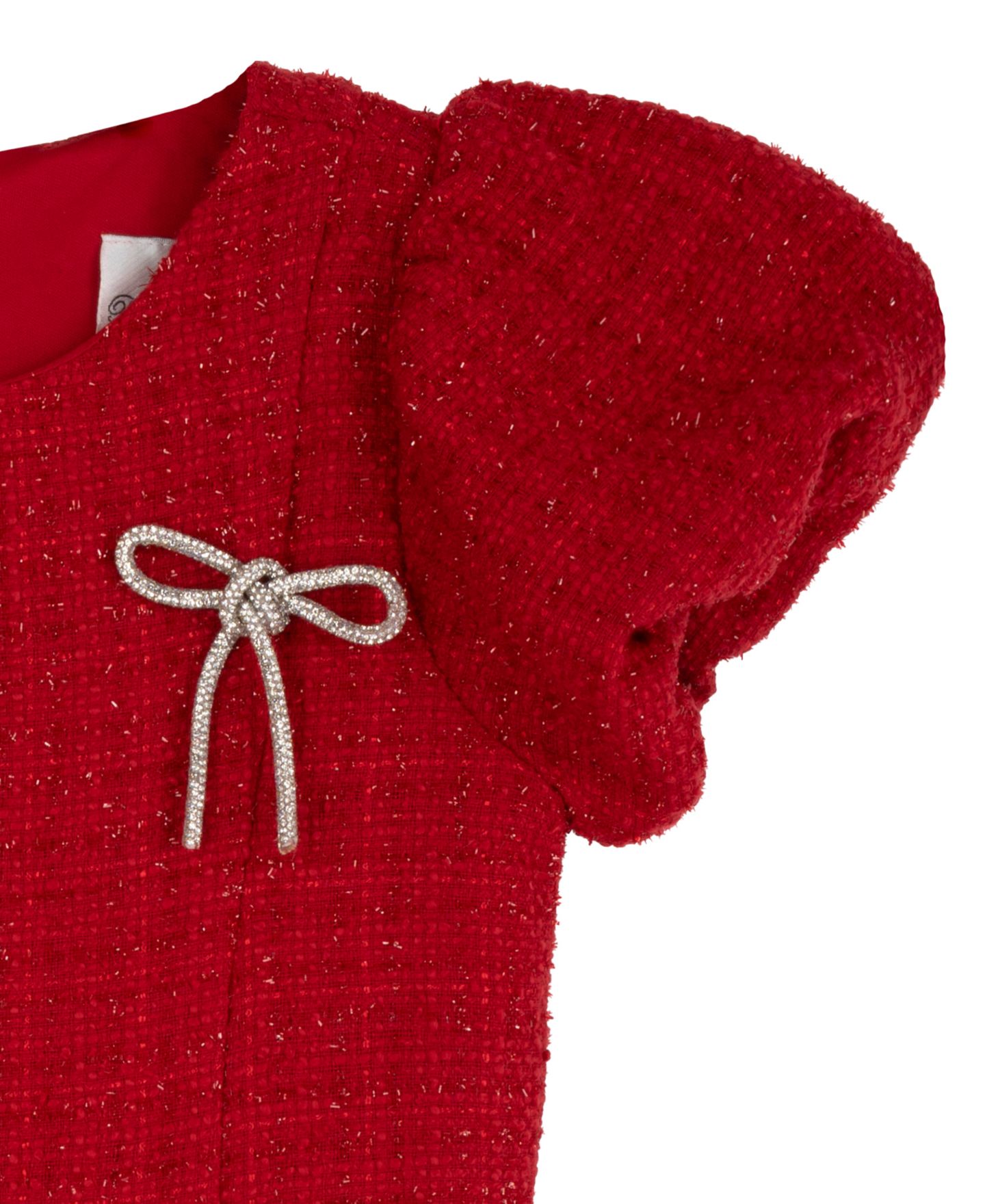 Платье Rare Editions Metallic Bouclé Puff-Sleeve Fit-and-Flare Dress для девочек, цвет: Красный — фото 3