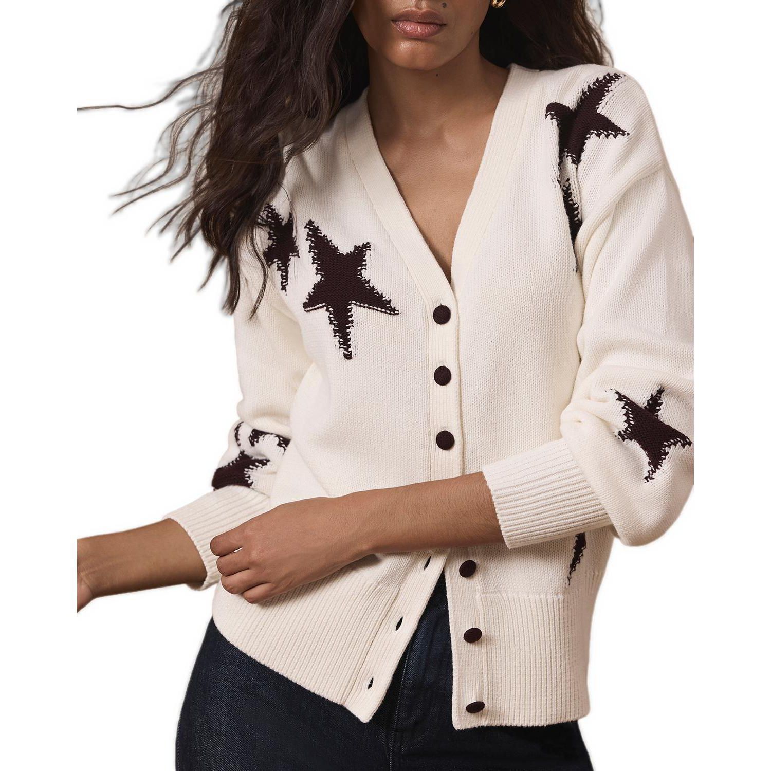 Women's Long-Sleeve V-Neck Star-Detail Cardigan