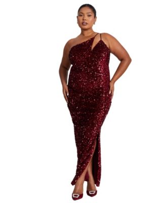 Women's One Shoulder Cut Out Sequin Maxi Dress