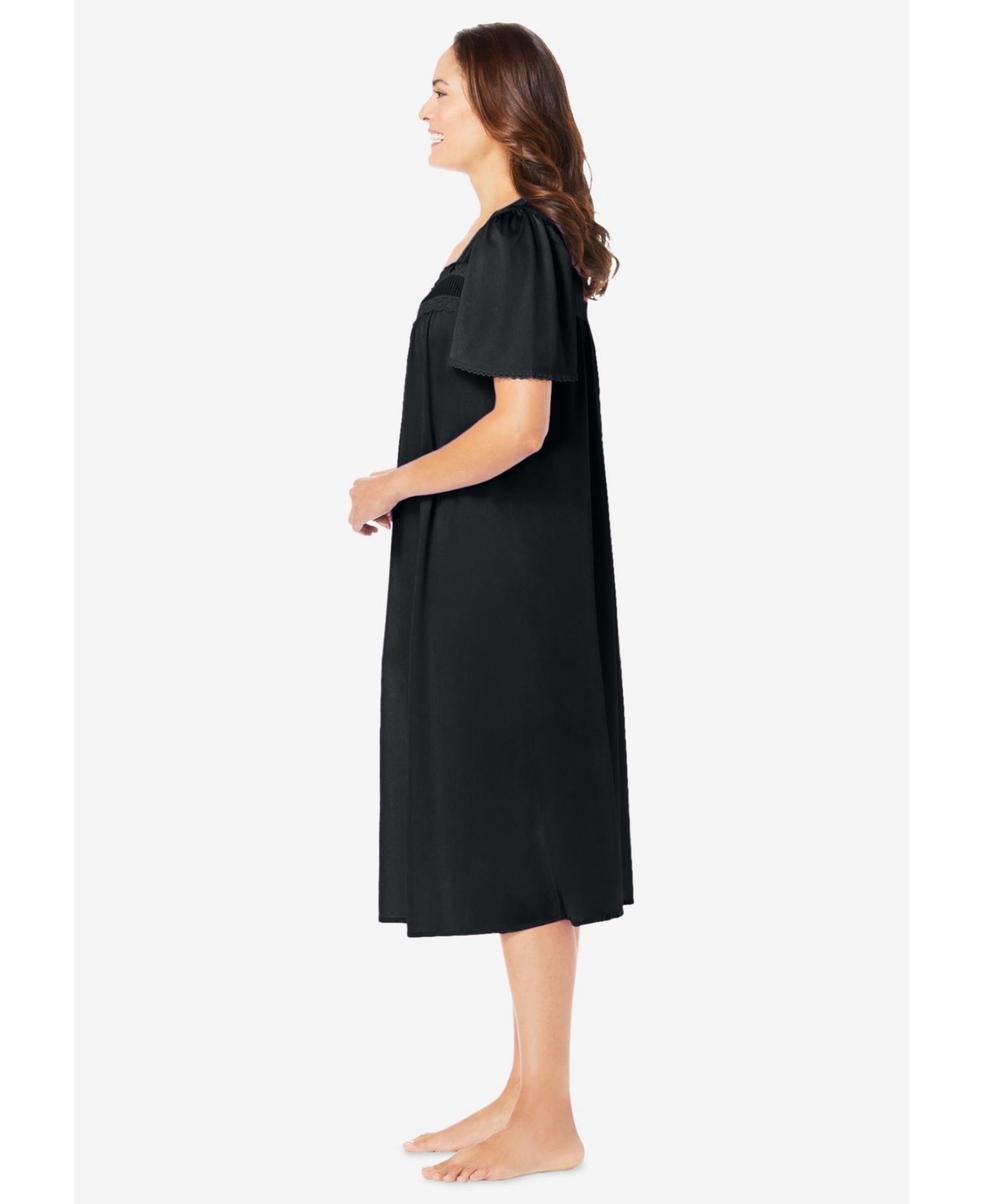 Plus Size Only Necessities Short Silky Lace-Trim Gown