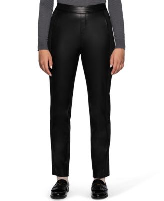 Women's High-Waist Pull-On Faux Leather Ponte Pants