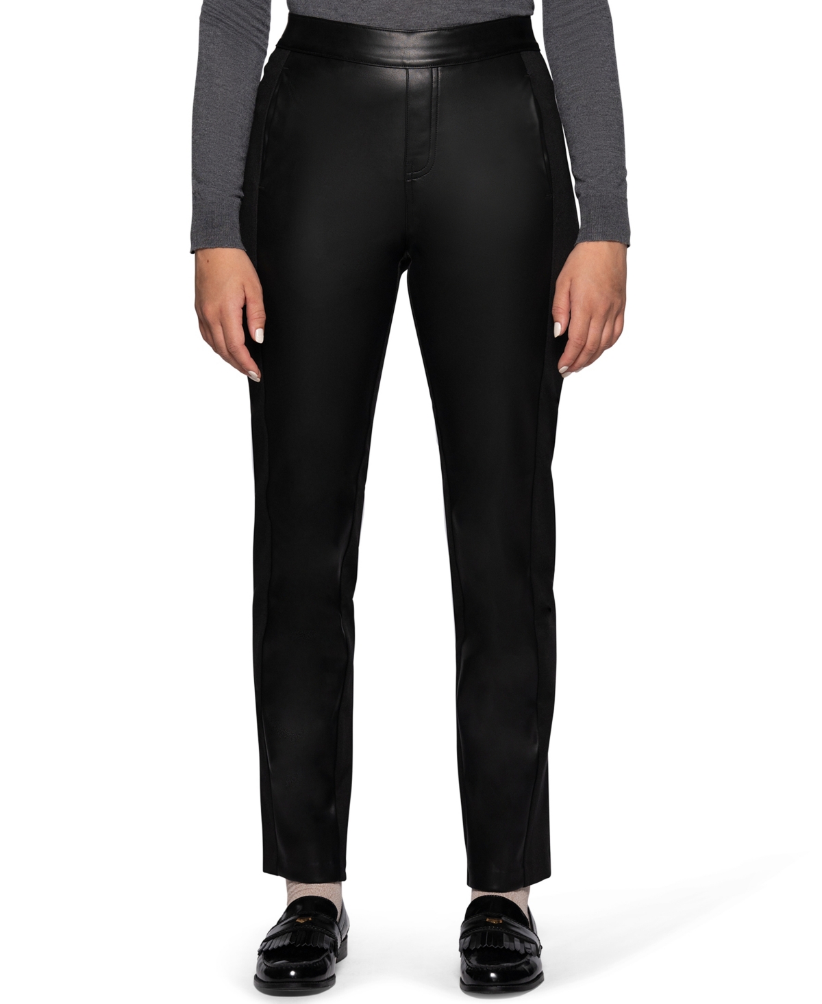 Hue Women's High-Waist Pull-On Faux Leather Ponte Pants