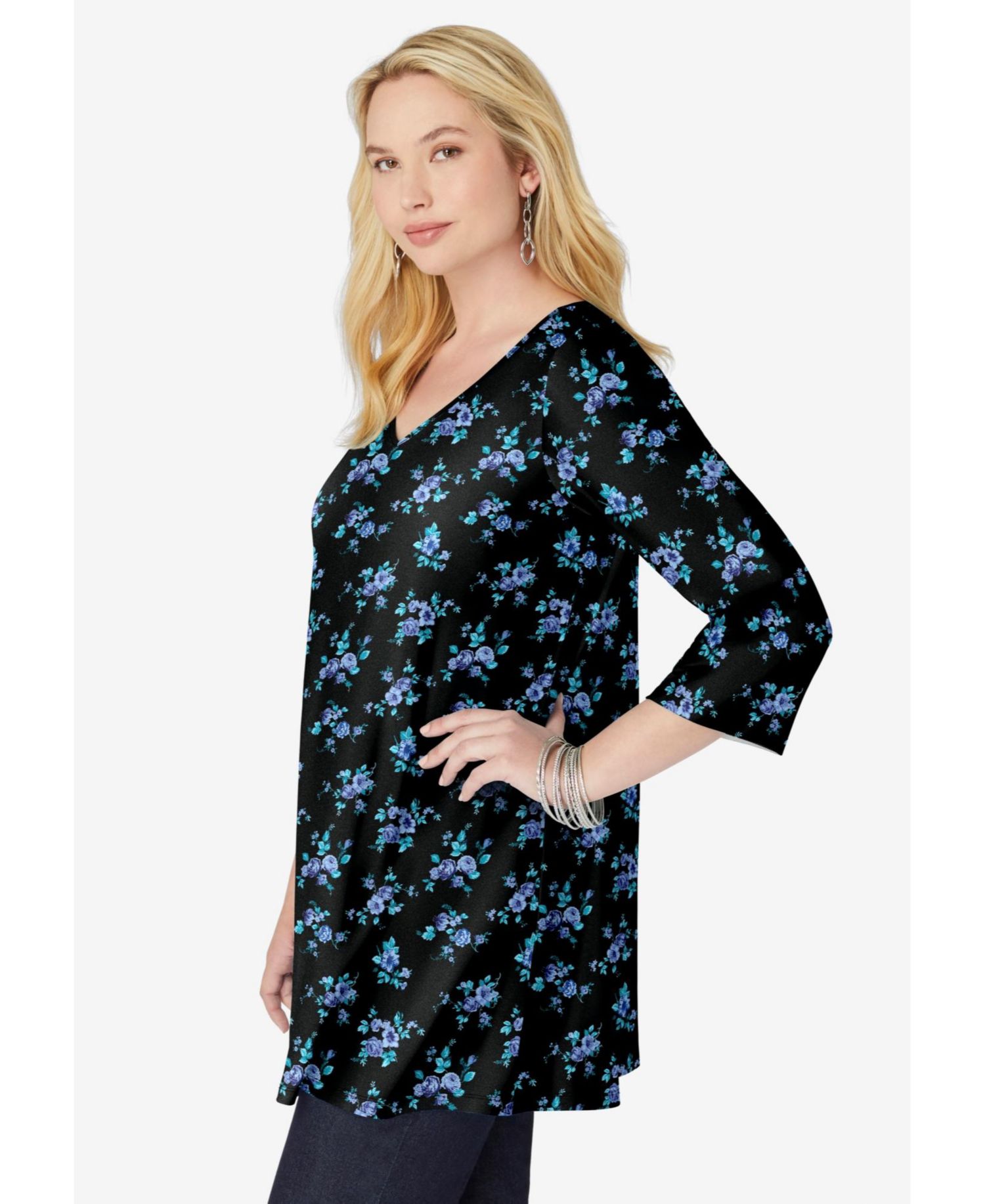 Women's Within Perfect Printed Three-Quarter-Sleeve V-Neck Tunic