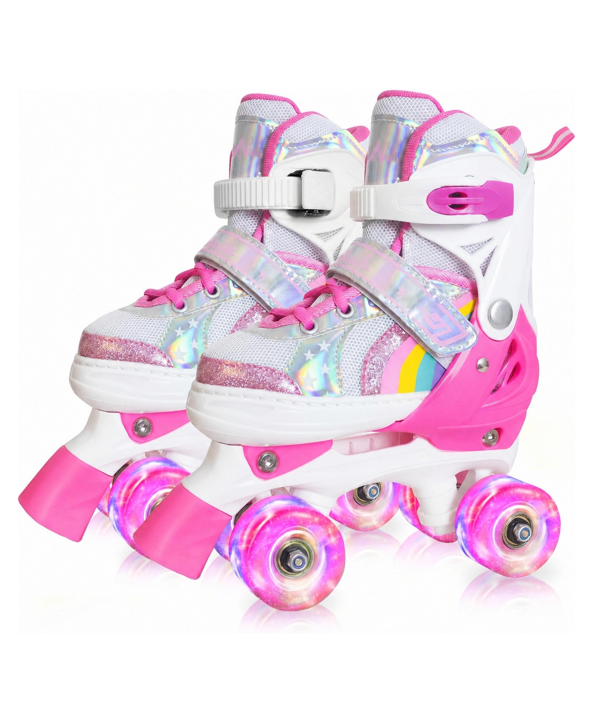Magicorange Adjustable Quad Roller Skates Light Up Wheels Beginner Indoor Outdoor Sports Gift - Pink