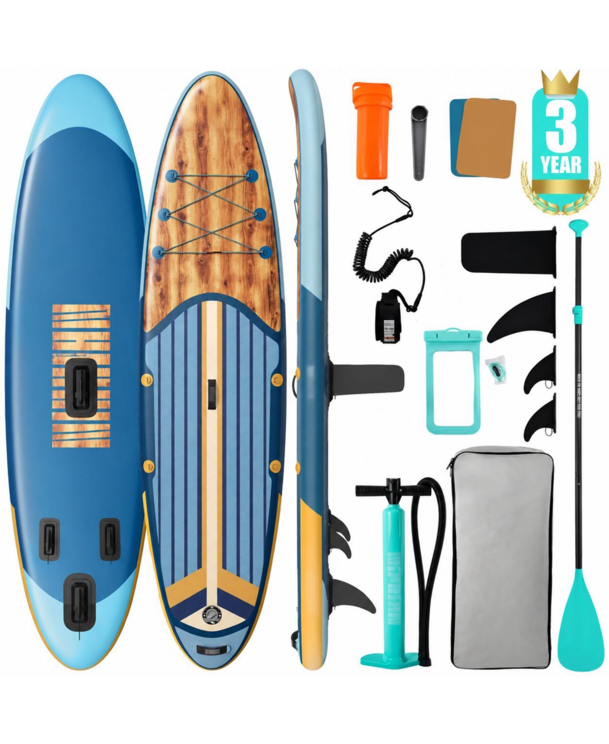 Furlihong Inflatable Stand Up Paddle Board With Complete Sup Accessories 3 Year Warranty Stable Durable For All Skill Levels - Blue wood