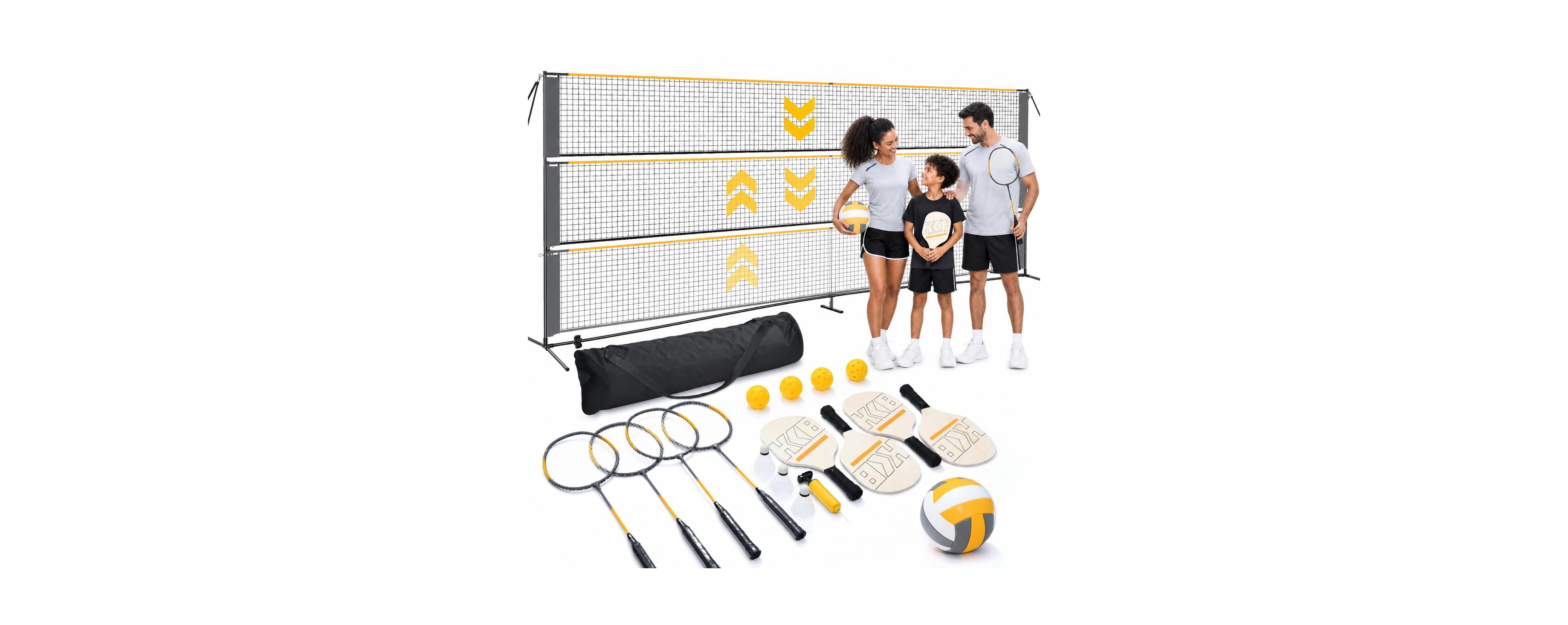 Sportneer 22ft 3 in 1 Adjustable Multi Sport Net For Badminton Volleyball Pickleball
