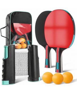 Ping Pong Paddles Set With 3 Star Balls Portable Net And Storage Bag For Indoor Outdoor Games