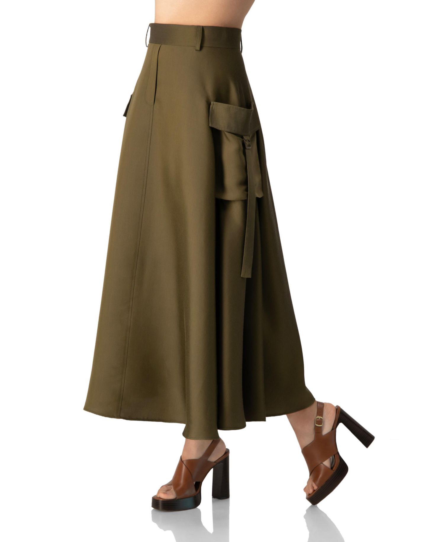 Women's High-Waisted A-Line Cargo Midi Skirt