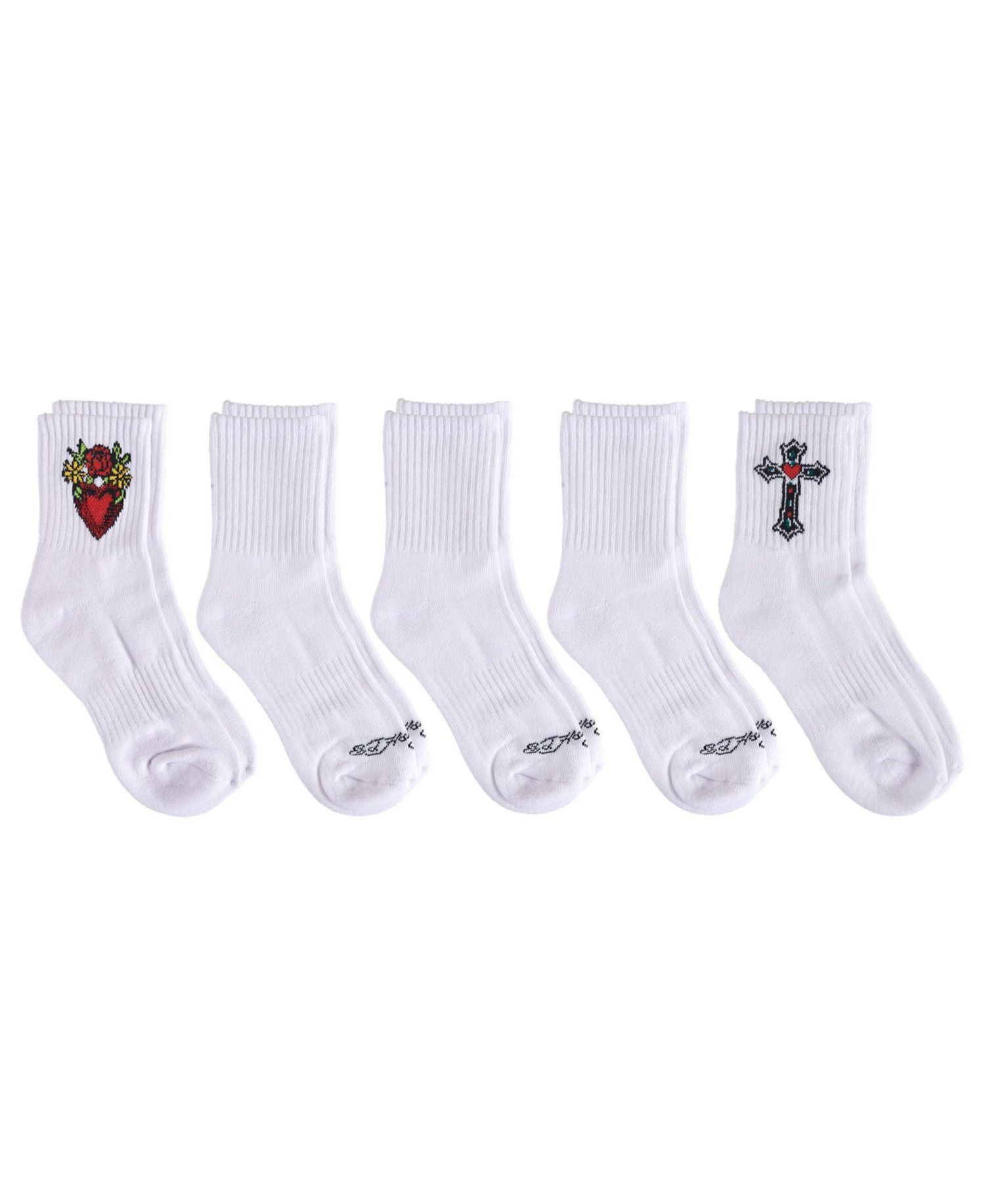 Women's Heart Print Half Cushion Arch Support Crew Socks, 5-Pack