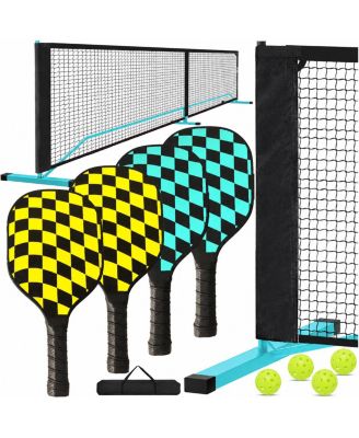 Portable Pickleball Net Set 4 Paddles 4 Balls Carry Bag Easy Setup Regulation Size Weather Resistant